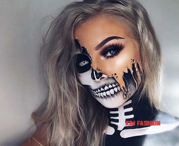 half skull Halloween makeup