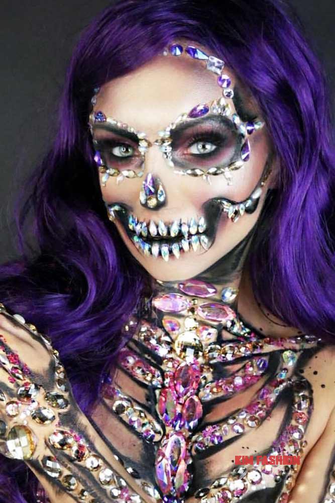 Gorgeous Sugar Skull with Studs and Purple Hair