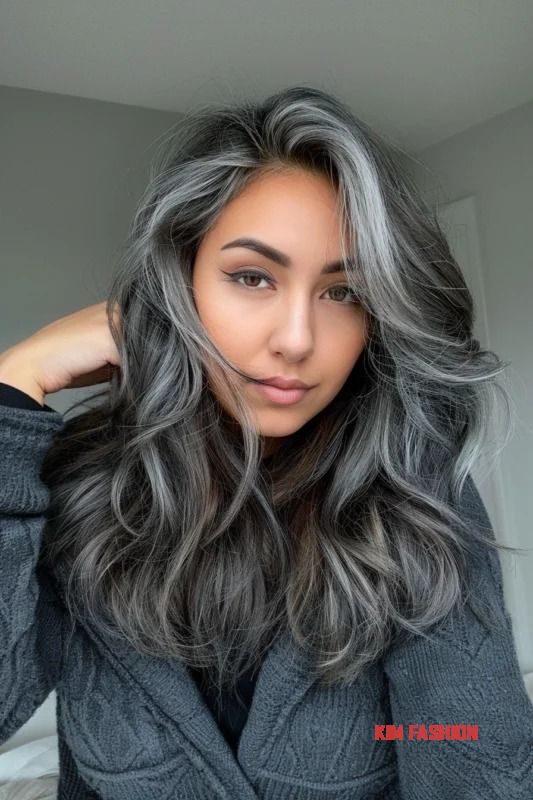 55 Chic Silver Highlights and Gray Blending Ideas for Dark Hair Flos Blog 3 1 Aging Gracefully Silverhair Highlights That Looks Amazing