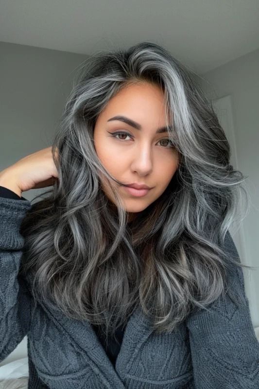 55 Chic Silver Highlights and Gray Blending Ideas for Dark Hair Flos Blog 3 Aging Gracefully Silverhair Highlights That Looks Amazing