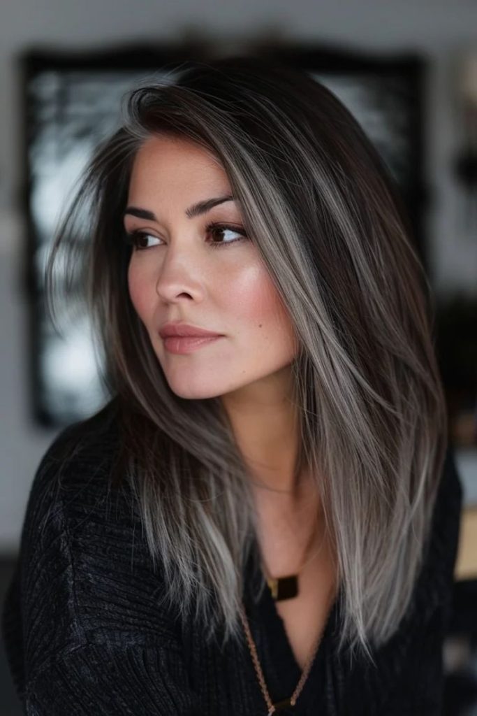 55 Chic Silver Highlights and Gray Blending Ideas for Dark Hair Flos Blog 4 Aging Gracefully Silverhair Highlights That Looks Amazing