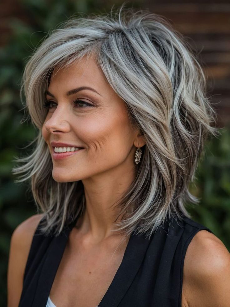 87 Chic Medium Length Layered Haircuts Shoulder Length Styles Face Framing Layers Aging Gracefully Silverhair Highlights That Looks Amazing