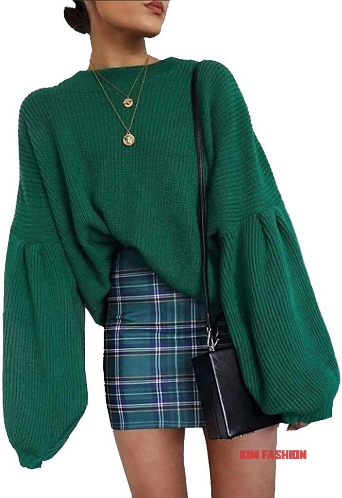 Green 2Bsweater 2Band 2Bblue 2Band 2Bwhite 2Bskirt Cute Outfit For Woman