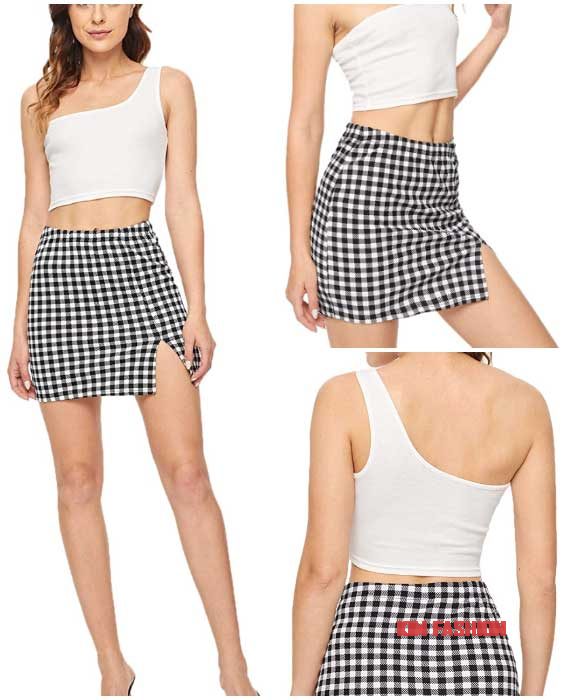 Tank Top and Plaid Bodycon Skirt Set Cute Outfit For Woman