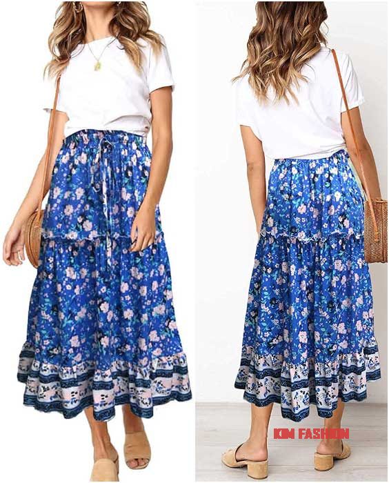 Floral Print Elastic High Waist Skirt