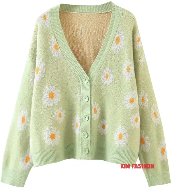 Knitted Crop Cardigan V Neck Long Sleeve Button Down Sweater