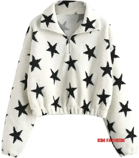 White with Star Fur Crpped Top Sweater 