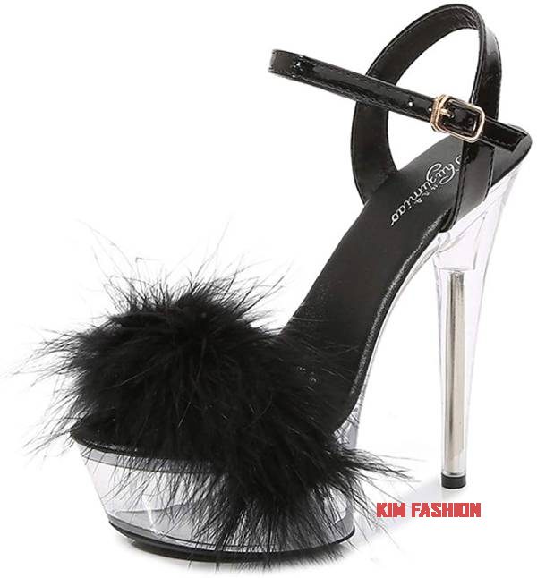 Ankle Strap Clear Platform Sandals Fluffy Heels Stiletto Head Turner Pleaser Heels that looks amazing