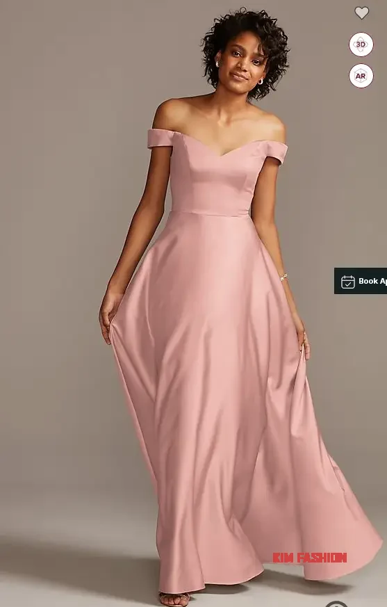 Off the Shoulder Satin A Line Bridesmaid Dress 20 Best Long Bridesmaid Dresses