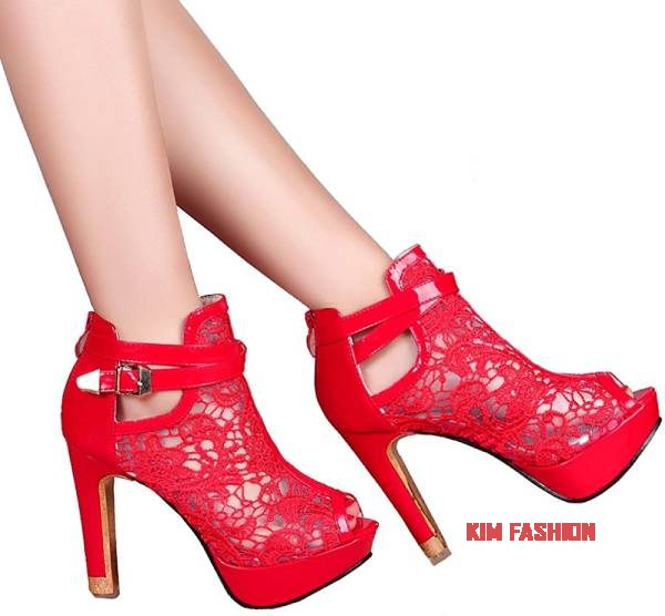 Womens Pretty Lace Flowers Open Toes High Heels Ankle Boots Head Turner Pleaser Heels that looks amazing