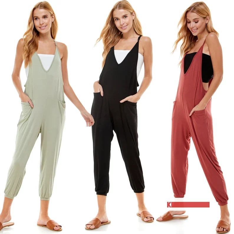 Womens Deep V Neck Jumpsuit Adjustable Spaghetti Strap 30 Cute Summer Outfits for Girls