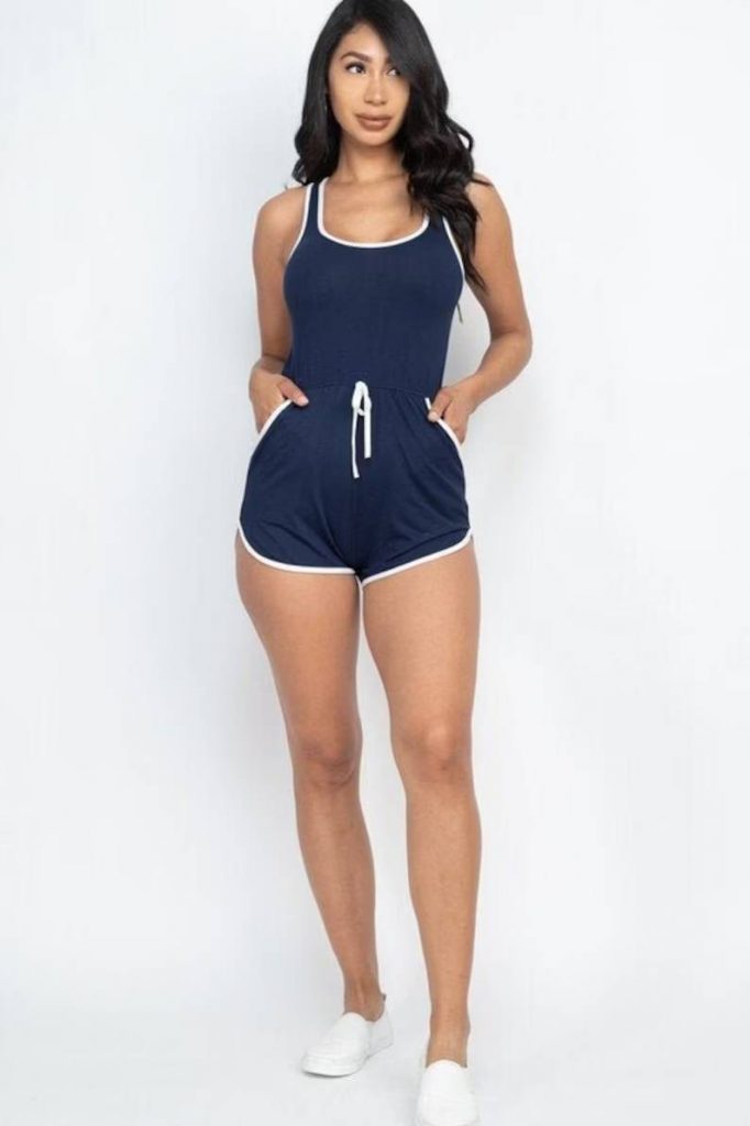 Womens Racer Back Trim One piece Romper Shorts Jumpsuit 30 Cute Summer Outfits for Girls