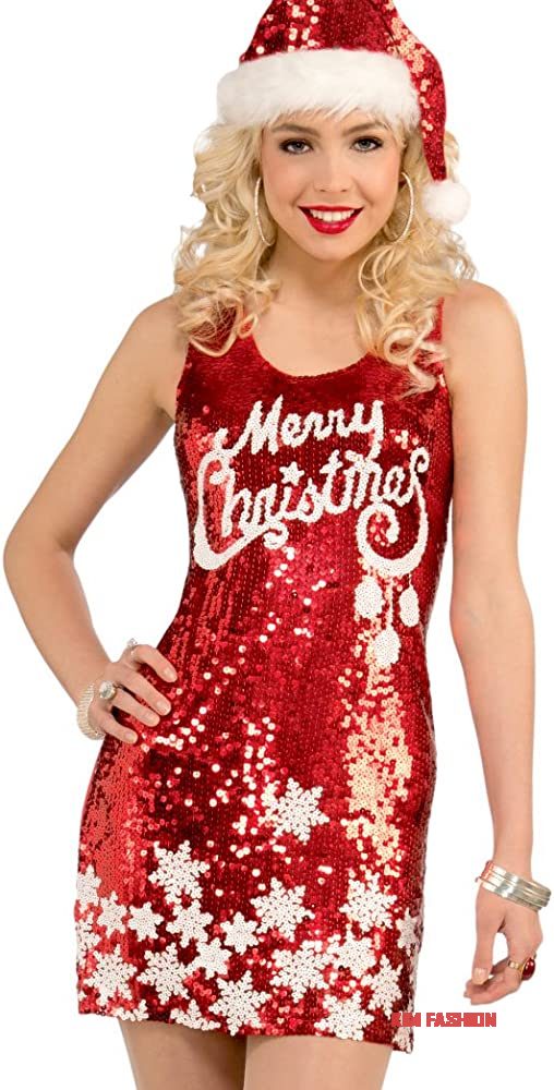 Women's Standard Red Sequin Christmas Dress