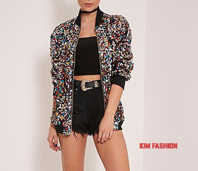 Sequined bomber jacket and shorts