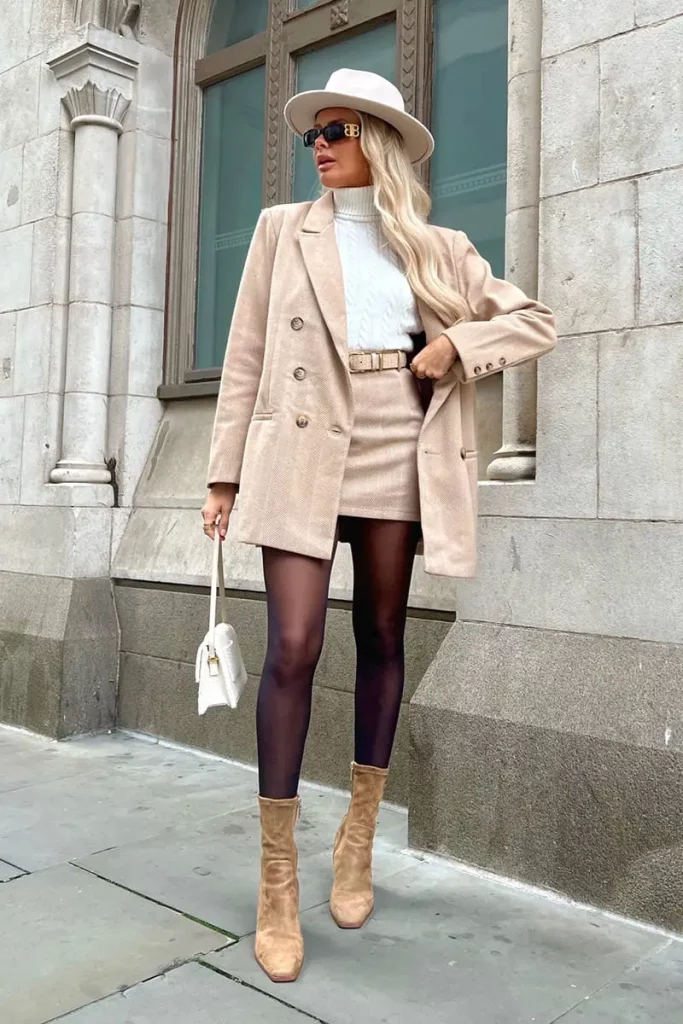 Gray Oversized Blazer with skirt outfit ideas