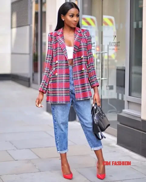 Plaid Blazer Outfit Pink and Colorful 