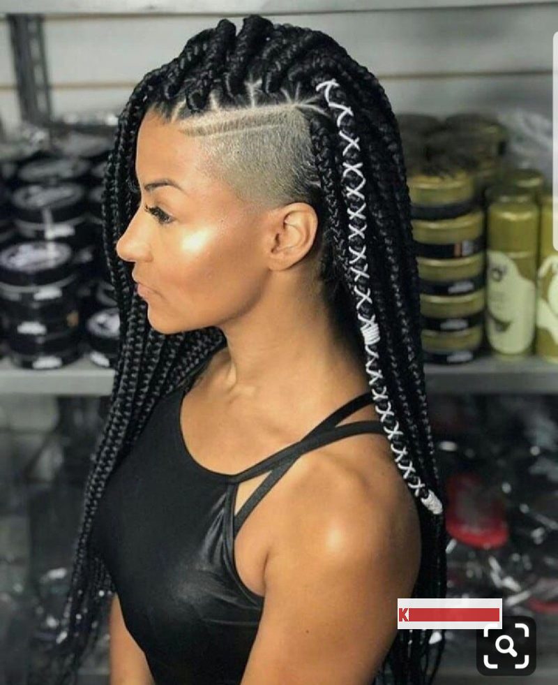 Long Braids with Side Shave haircut