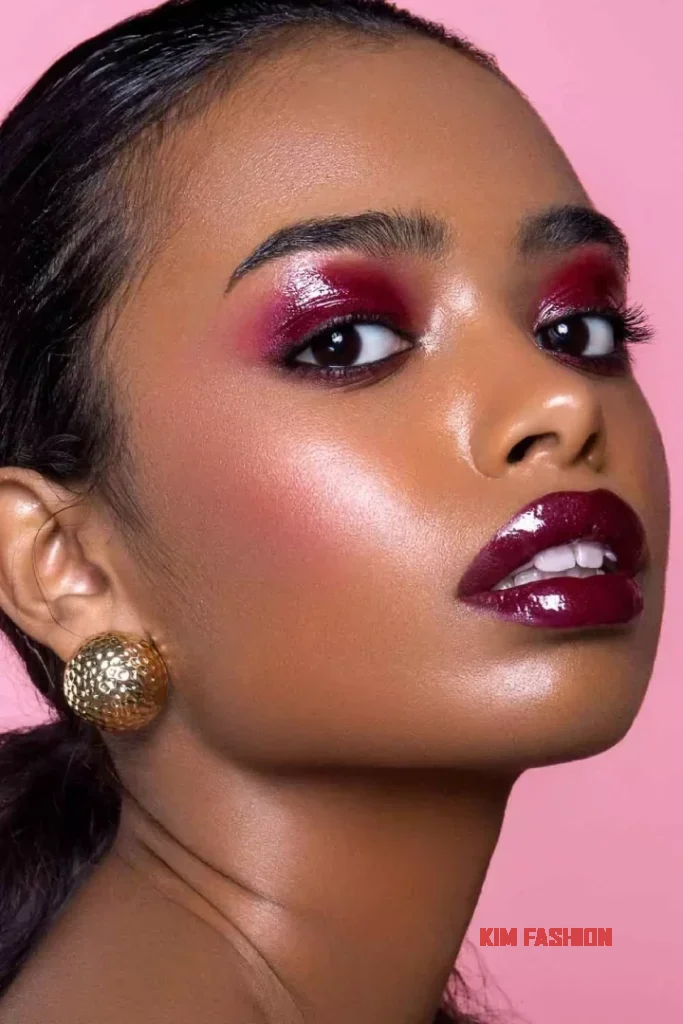 Bright Cherry Red Makeup Looks for Valentine's Day for Dark Skin