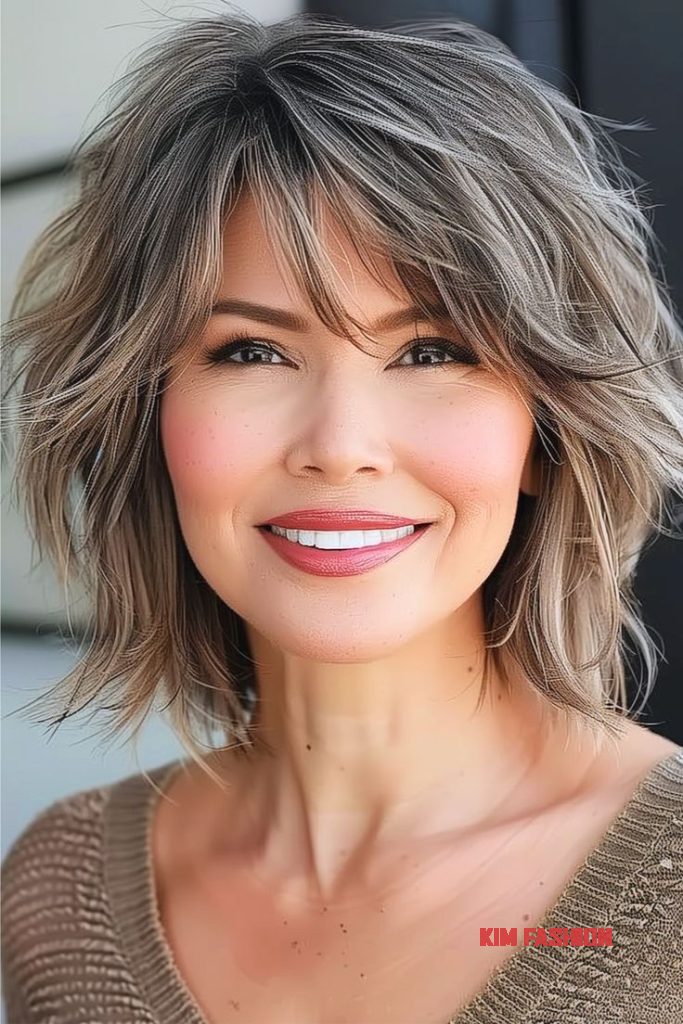 over 50 hairstyle idea for thin hair, thin haircut, cute look for thin hair, stylish haircut idea older women, natural wavy cut mature ladies