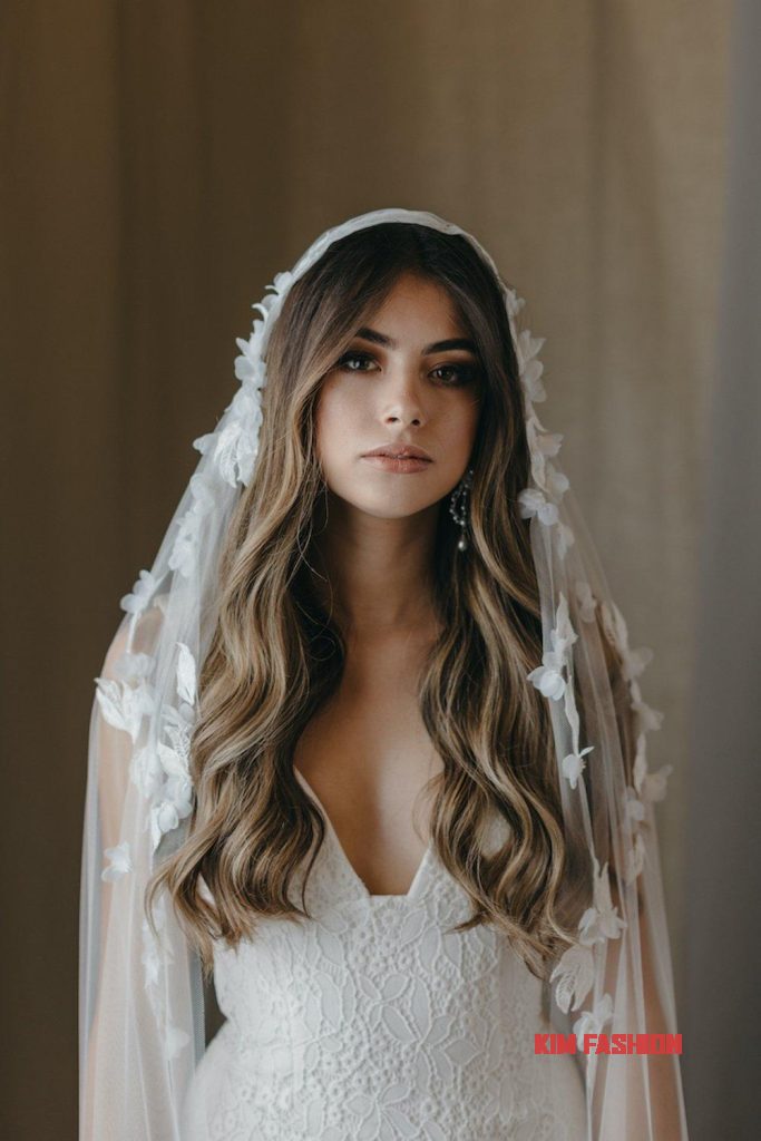 Wavy Long Hair with Wedding Vail 