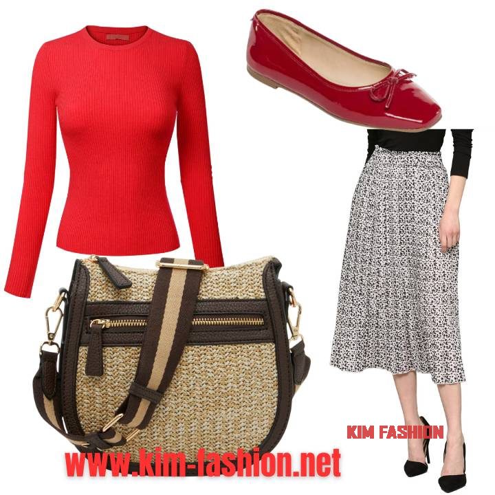 Skirt Outfit Ideas for Wedding Guests Vintage Charm
Skirt: Polka dot swing skirt
Top: Red fitted sweater
Shoes: Red ballet flats
Bag: Retro handbag
