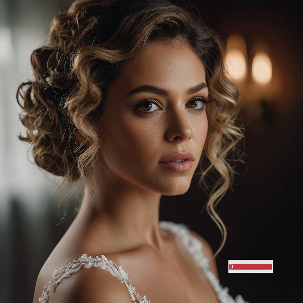 Down Bun Bride Wedding Hairstyle with Curls