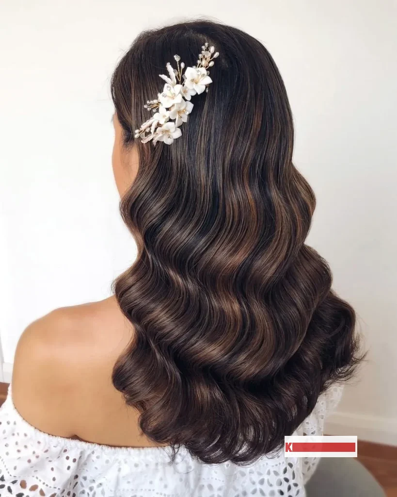 Hair Accessory with Long Wave Hair Bridal Style