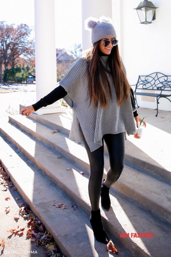 Fall Fashion Essentials: Pancho Black Leather Leggings and Boots