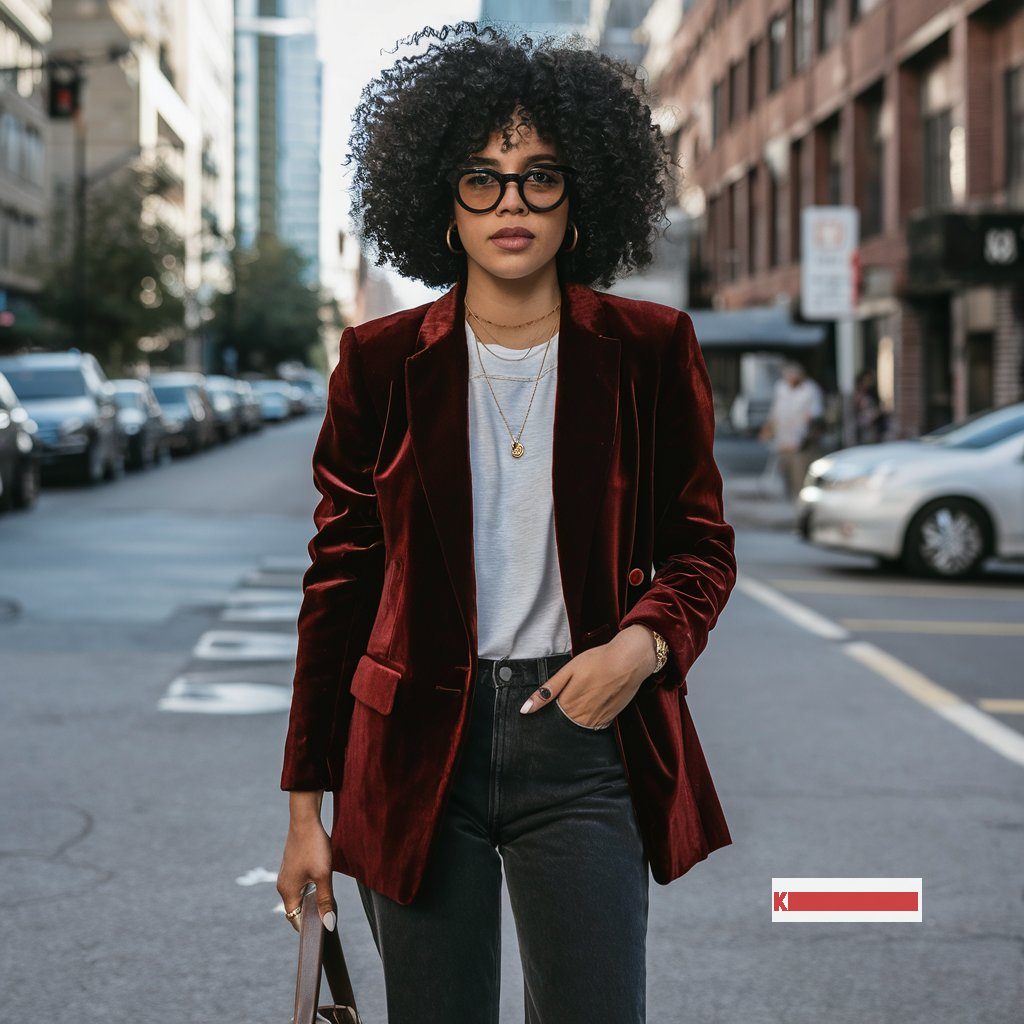 Fall Starter outfit Velvet Jacket with Jeans Pants 