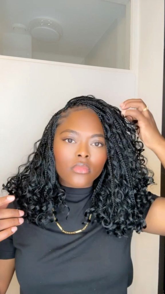 short Boho braids with with curl tips hairstyle for black woman