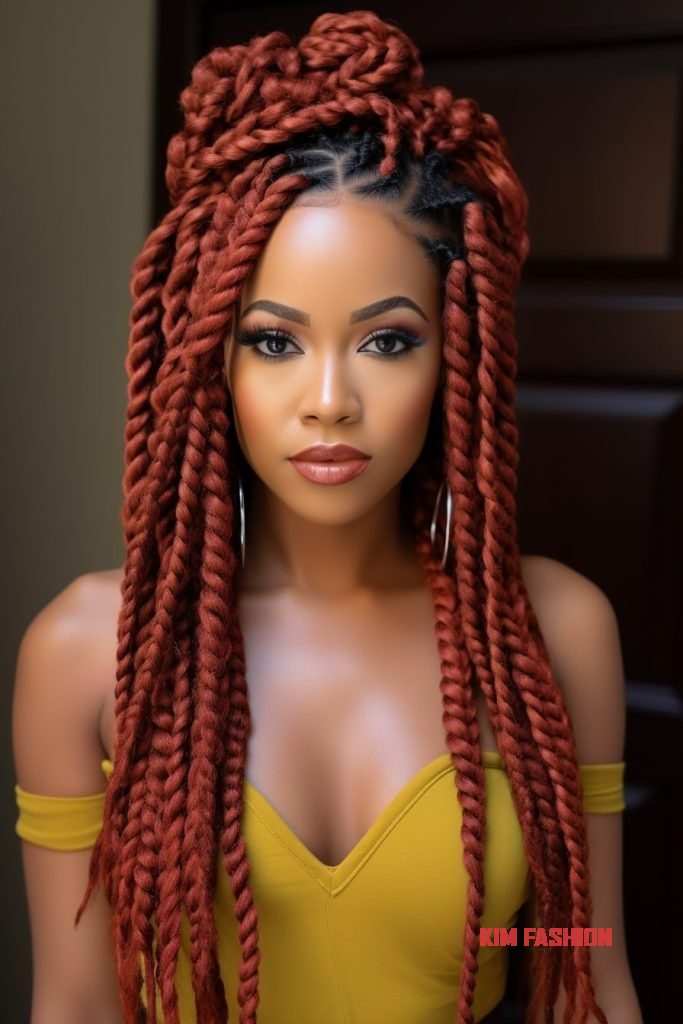 Boho braids with red braids on black hair for black woman 