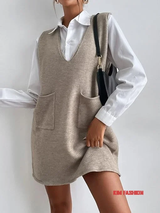 Sweater Vest Dress and White Button front Business Top