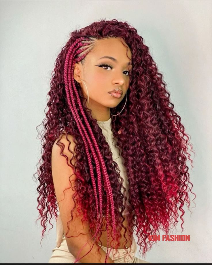 Red boho curly braids hair