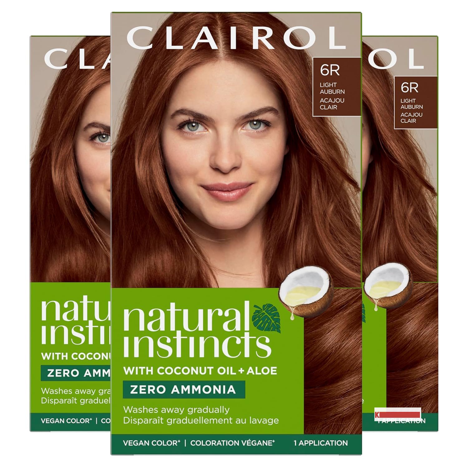 Clairol Natural Instincts Demi-Permanent Hair Dye, 6R Light Auburn Hair Color, Pack of 3