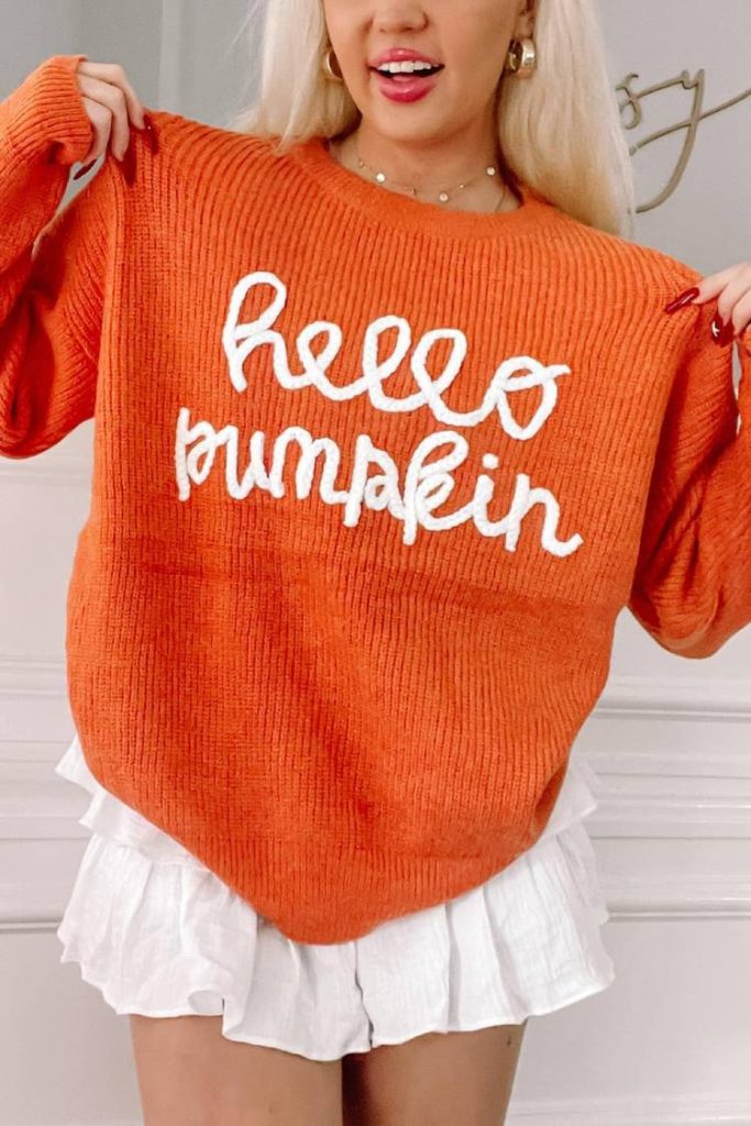 Hello Pumpkin Graphic Sweater Casual Pullover Tops 21 Fall Aesthetic Sweater Ideas