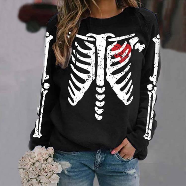 Skeleton Print Graphic Sweatshirt Casual Long Sleeve Pullover Tops 21 Fall Aesthetic Sweater Ideas