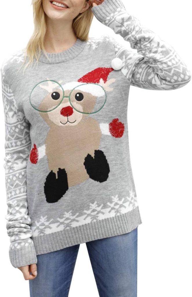 Snowflake Reindeer Holiday Knit Sweater Pullover